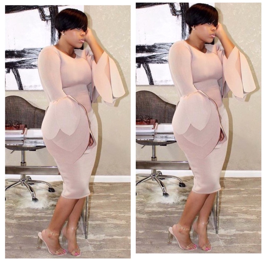 Midi Dress with Petal Sleeves